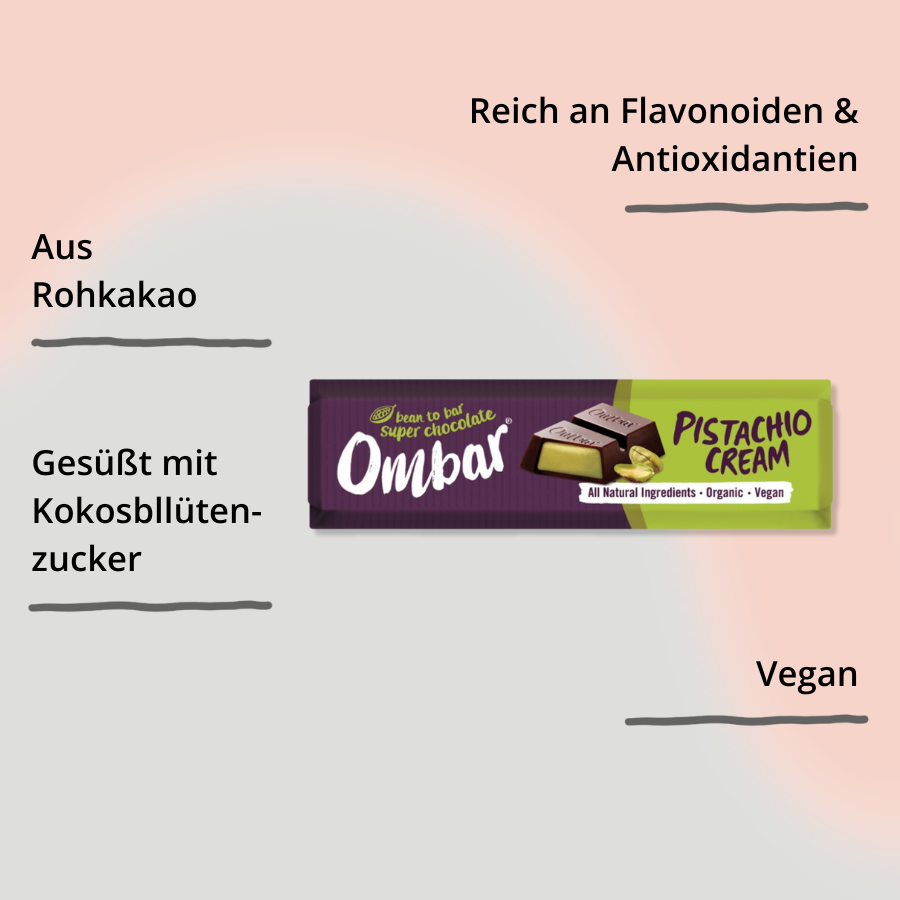 Riegel – Pistazien-Creme, vegane Schokolade von Ombar mit Impact