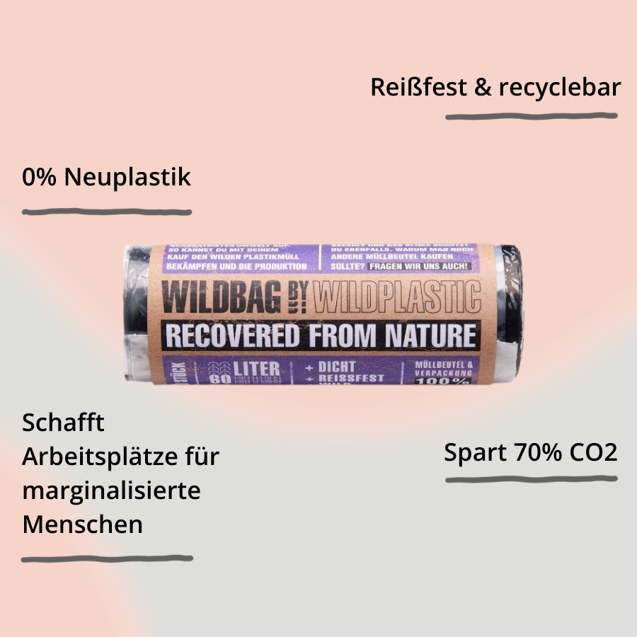 Wildplastic-Müllbeutel 60L mit Impact