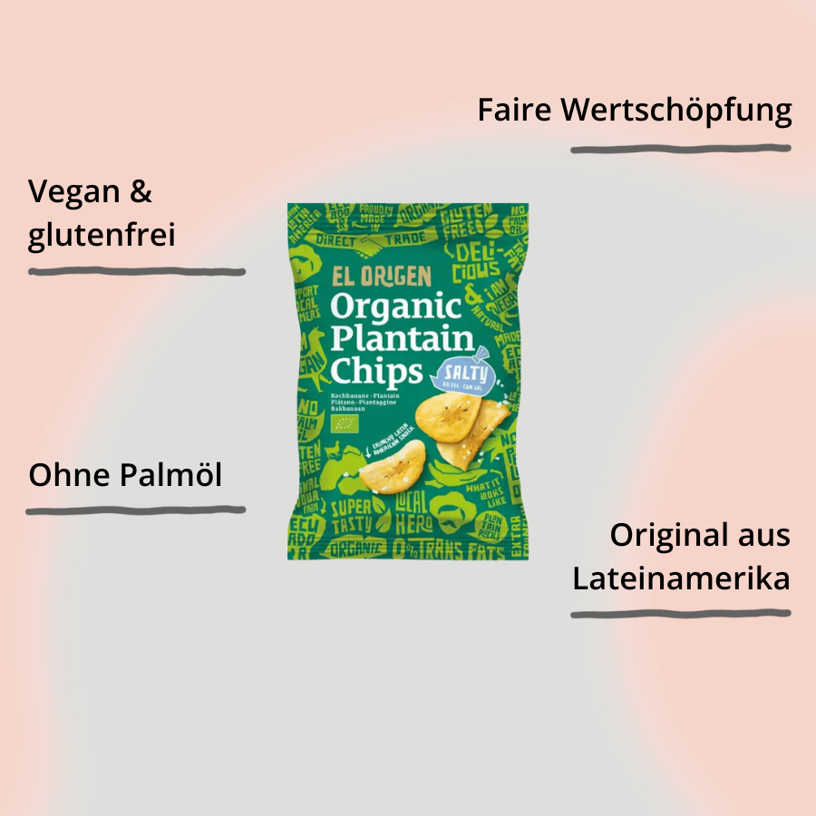 El origen Kochbananen Chips mit Meersalt Verpackung mit Impact