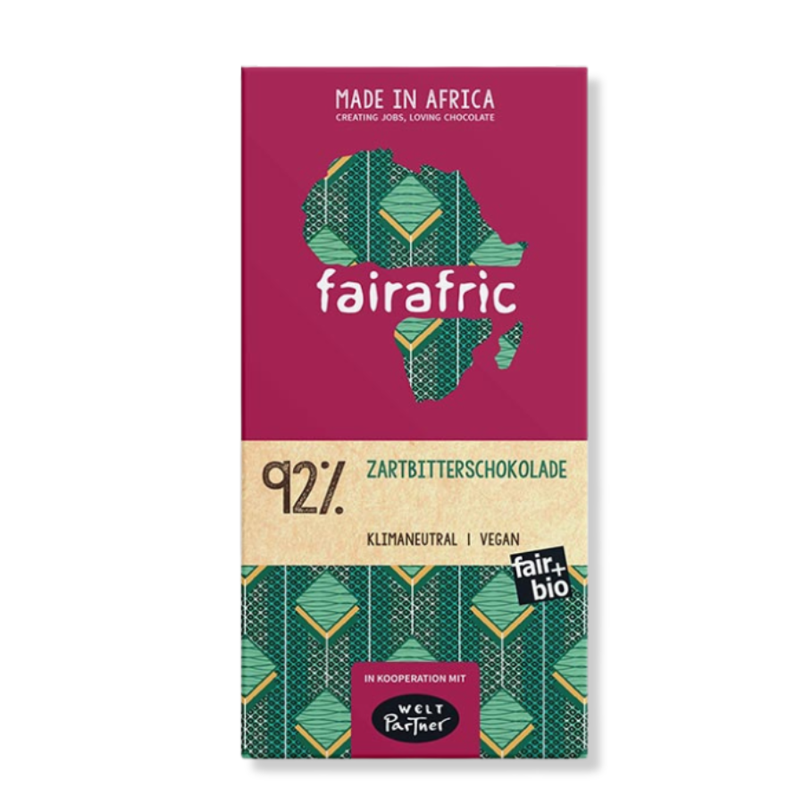 Fairafric Zartbitter-Schokolade 92% Verpackung