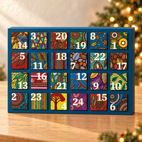 Der fairafric Adventskalender geöffnet mit allen Türchen