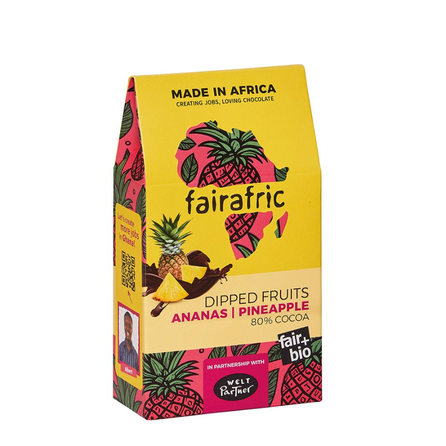 Dipped Fruits Ananas von fairafric – Verpackung von vorne