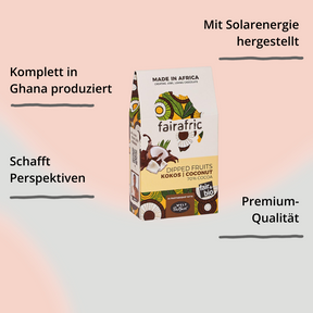 fairafric – Dipped Fruits Kokos – Verpackung von vorne mit Impact