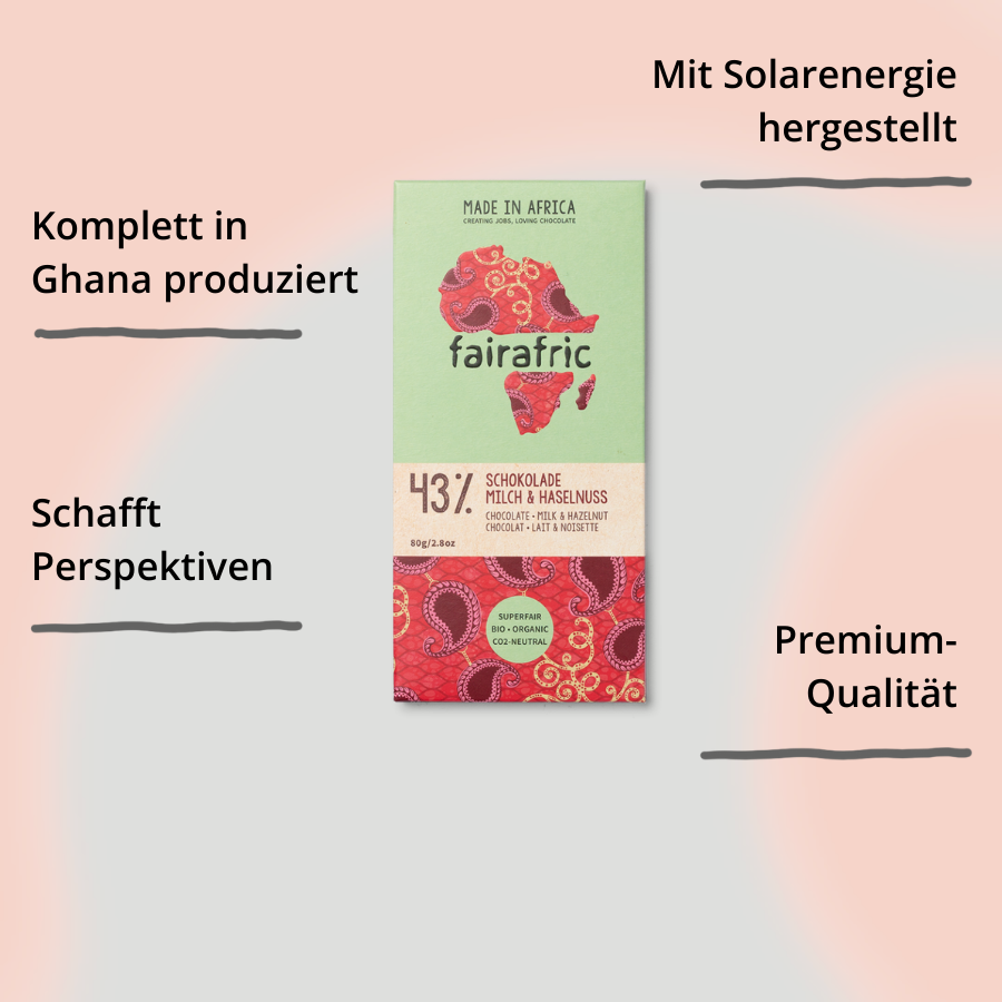 fairafric Schokolade Haselnuss Verpackung mit Impact