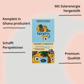 Vegane Helle mit Kokosnuss & Ananas (42%) von Fairafric – Verpackung mit Impact