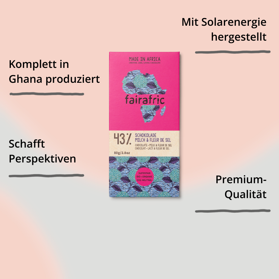 fairafric Schokolade 43% fleur de sel Verpackung mit Impact