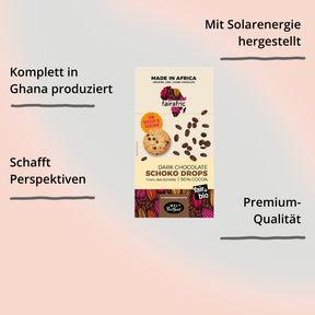 Schoko Drops von fairafric Verpackung mit Impact