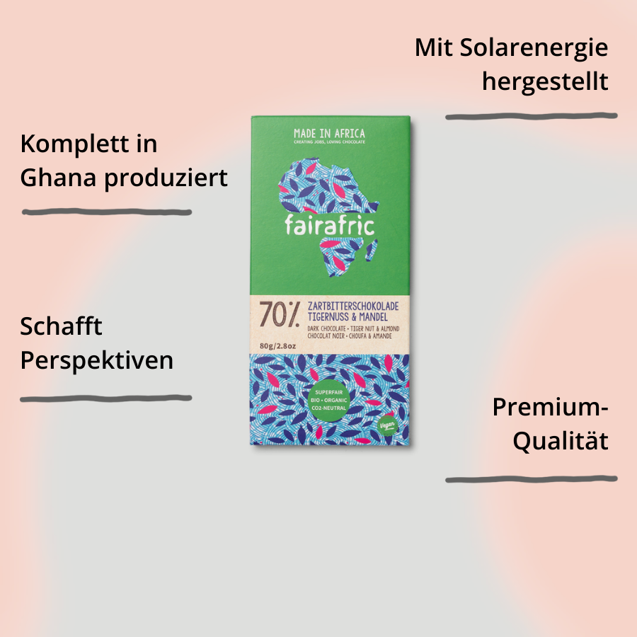 fairafric Schokolade Tigernuss Mandel Verpackung mit Impact