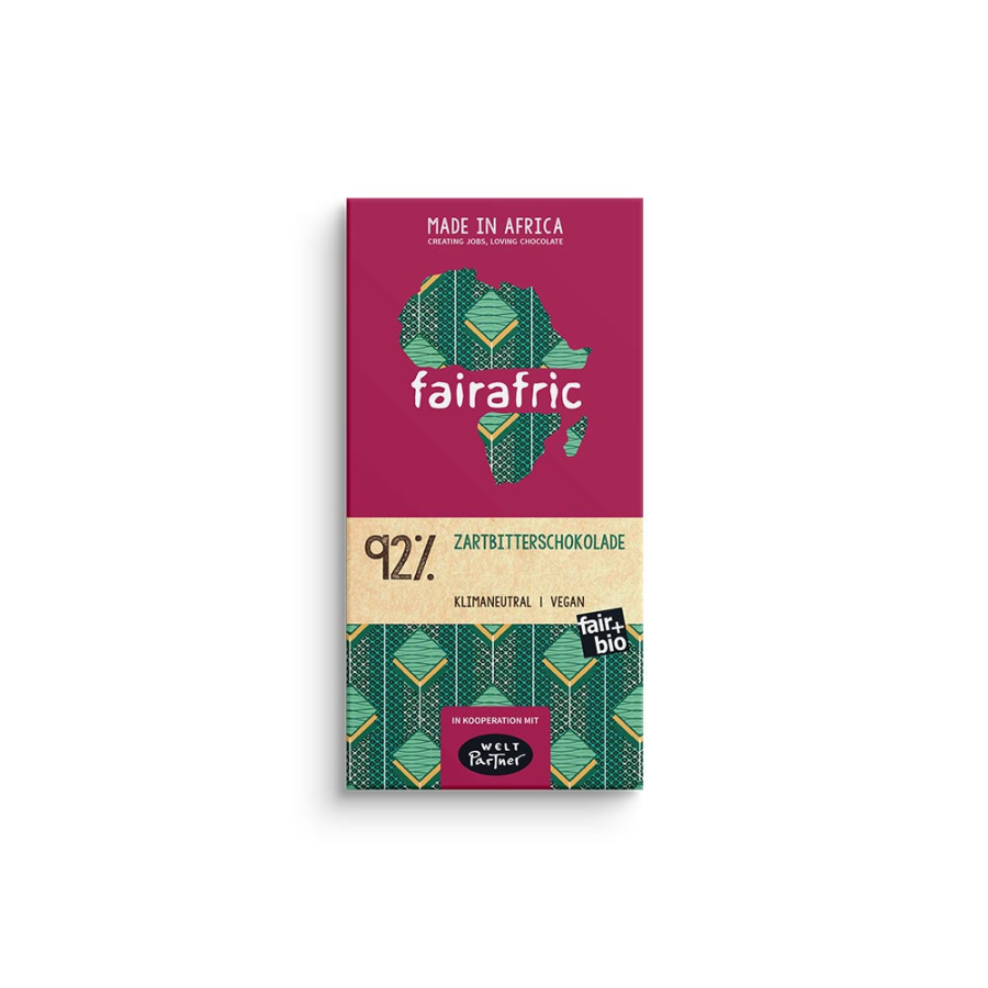 Fairafric Zartbitter-Schokolade 92% Verpackung