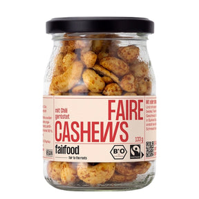 Faire Cashews – Chili & Paprika im Pfandglas von vorne