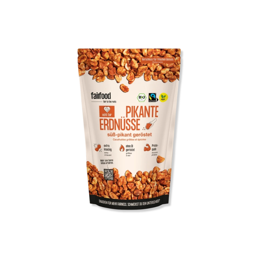 Erdnüsse – süß & pikant geröstet von fairfood 125g Beutel