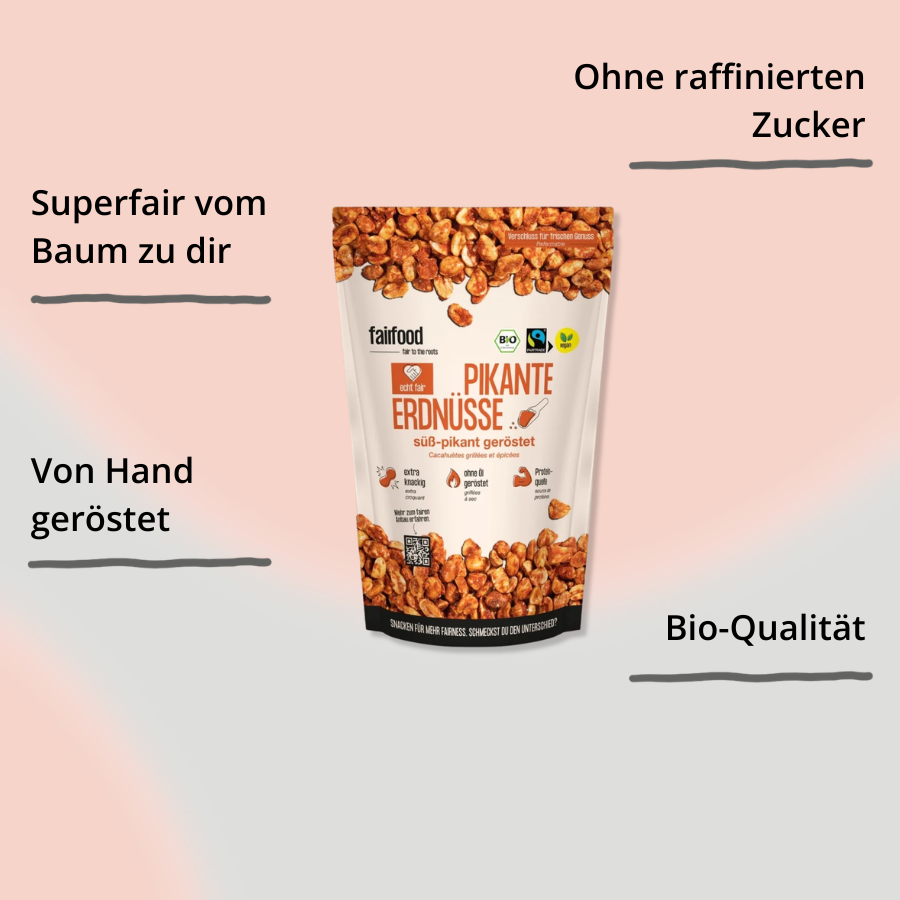 Erdnüsse – süß & pikant geröstet von fairfood 125g Beutel mit Impact
