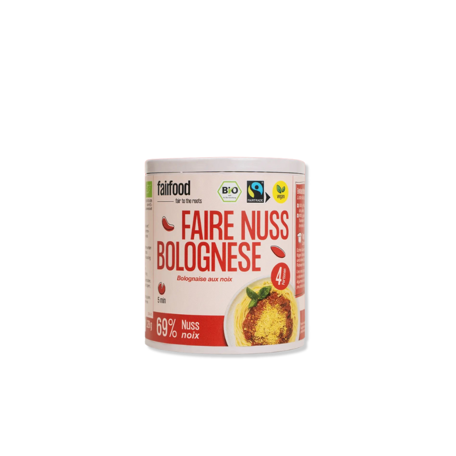 Faire Nuss-Bolognese von fairfood Verpackung