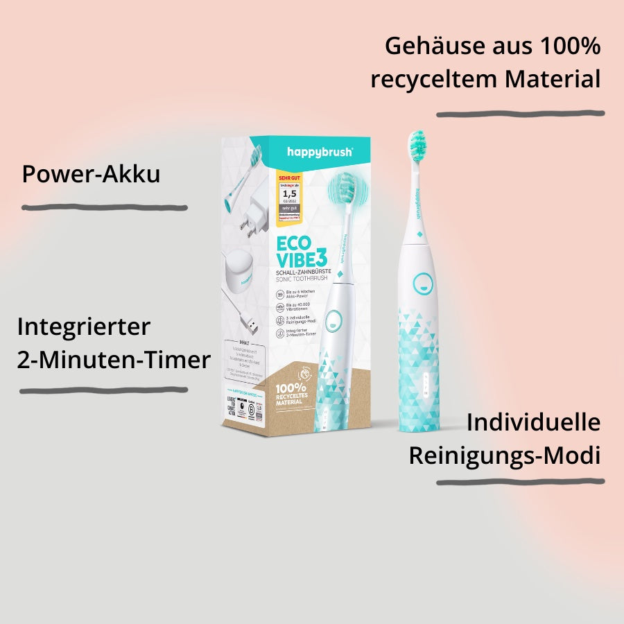 Schallzahnbürste happybrush StarterKit Eco VIBE 3 Weiß mit Impact