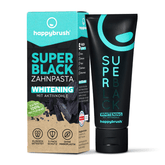 happybrush SuperBlack Zahnpasta mit Verpackung