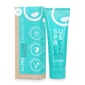 happybrush SuperClean Zahnpasta mit Verpackung