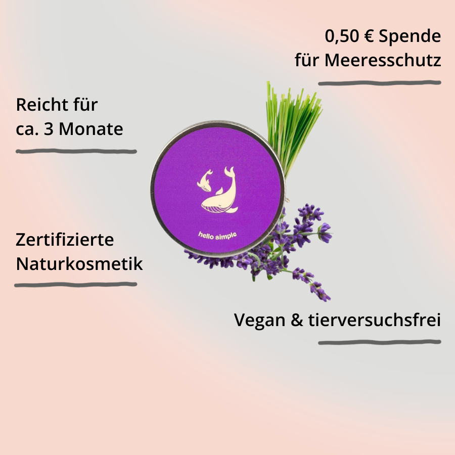 Deocreme – Palmarosa-Lavendel von hello simple mit Inhaltsstoffen und Impact