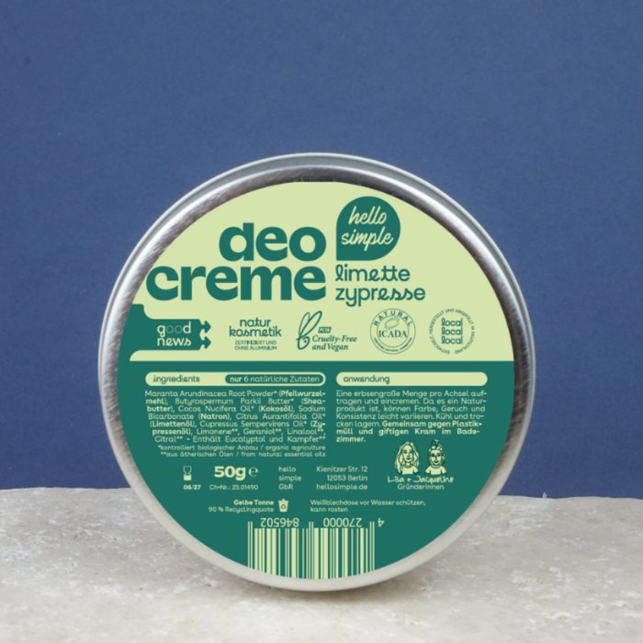 Deocreme – Limette-Zypresse von hello simple, Verpackung von hinten