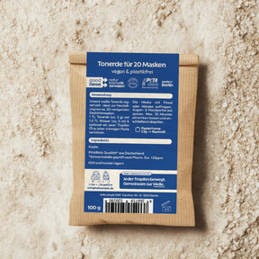 Gesichtsmaske – weiße Tonerde von hello simple – Verpackung von hinten