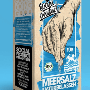 Bio-Meersalz von social products – Nahaufnahme der Verpackung