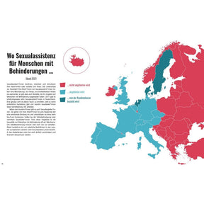 Map showing sexual assistance availability for people with disabilities in Europe, highlighting regions with and without services.