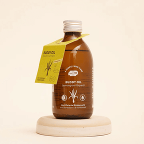 Körperöl Buddy Oil von vorne mit Banderole