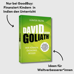 Cover des Buchs "David gegen Goliath" mit dem Untertitel "Wir können Ökonomie besser". mit Impact