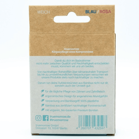 Aufsteckzahnbürsten Weich, Farbe blau-rosa Verpackung von hinten
