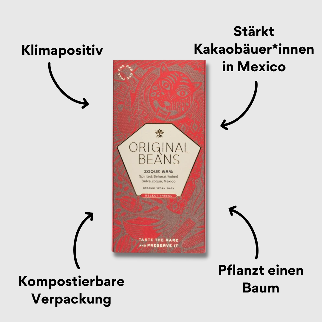 Schokoladentafel in roter Verpackung von vorne mit Impact