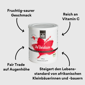 Hibiskus Pulver 140g Packung frontal mit Impact