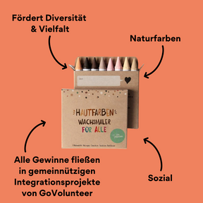 Geschlossene und offene Verpackung von Hautfarben Wachsmaler für alle mit Impact