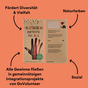 GoVolunteer Buntsifte für Alle Packung von vorne und hinten mit Impact