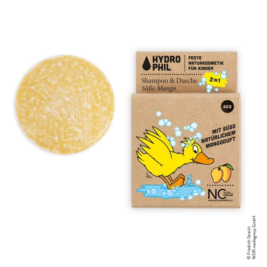 Hydrophil festes Shampoo und Dusche für Kids mit der Ente, Seife und Verpackung 