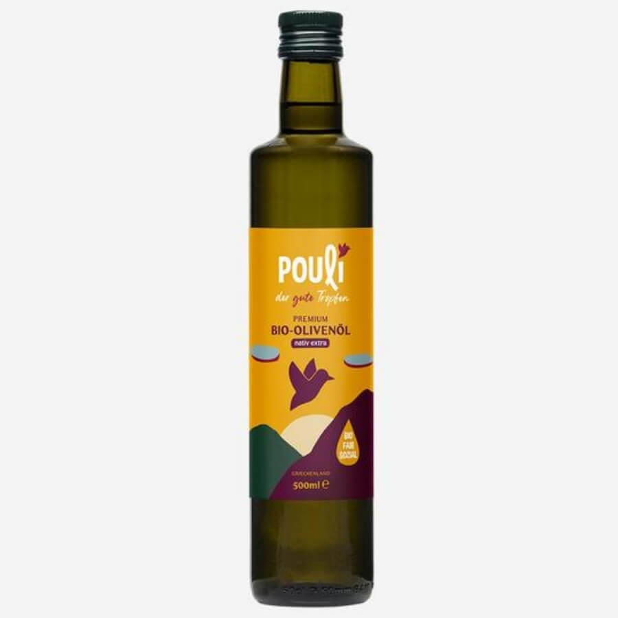 Pouli Olivenöl in der 500ml Flasche Vorderansicht