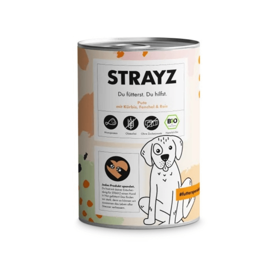 Strayz Nassfutter für Hunde (Pute, Kürbis, Fenchel & Reis) Dose von vorne