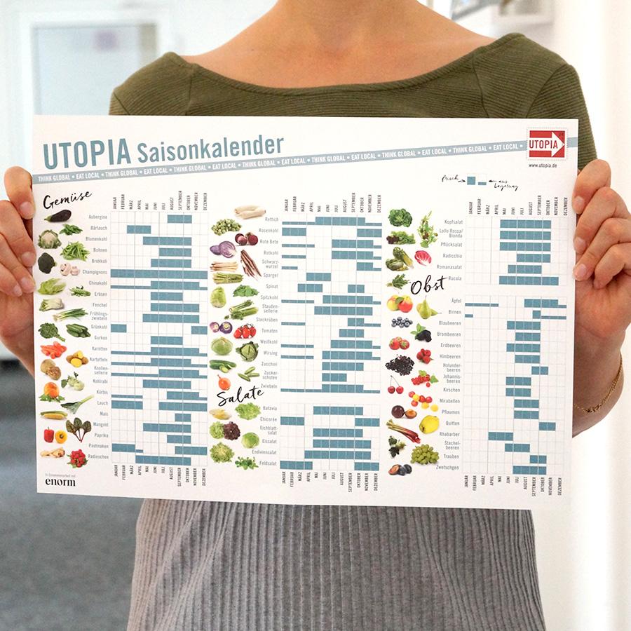 Utopia Saisonkalender in zwei Händen gehalten 