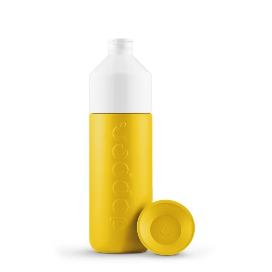 Dopper Trinkflasche Insulated Sonnengelb mit Deckel daneben