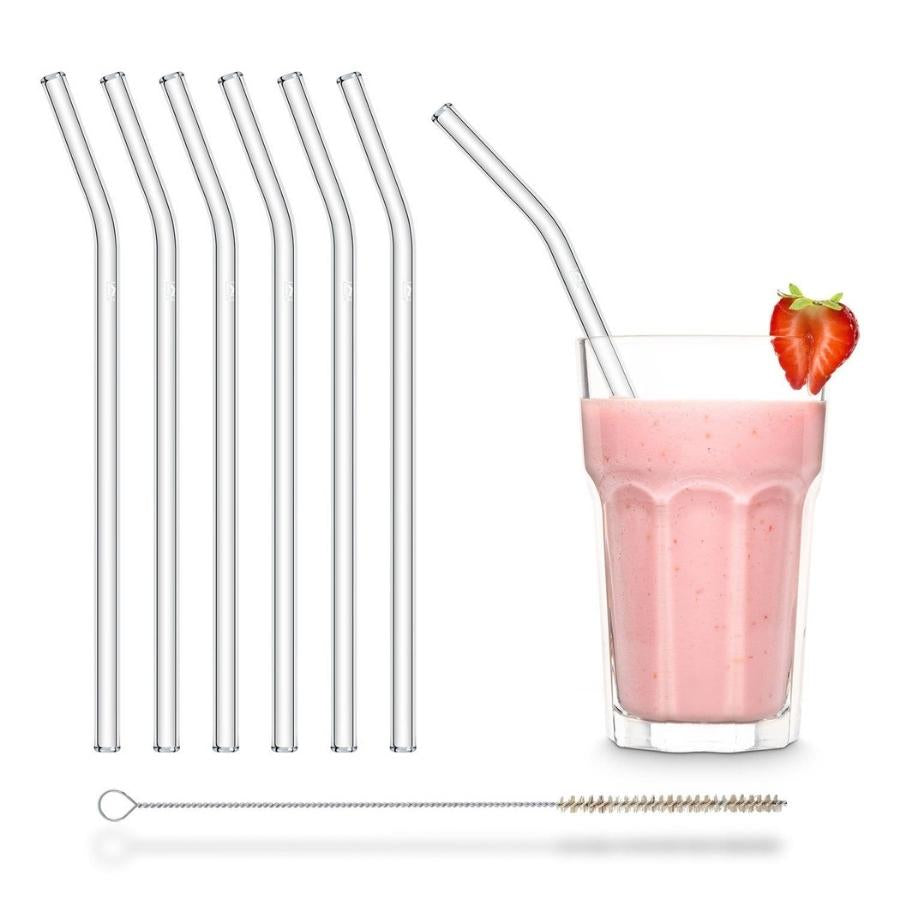 Glasstrohhalme 23 cm gebogen mit Bürste