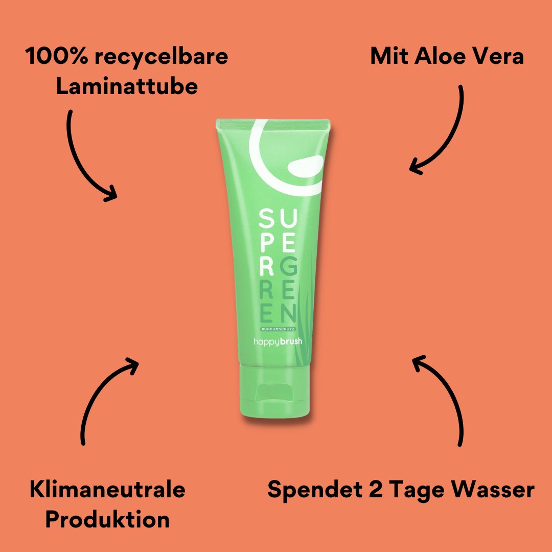 happybrush SuperGreen Zahnpasta mit Impact