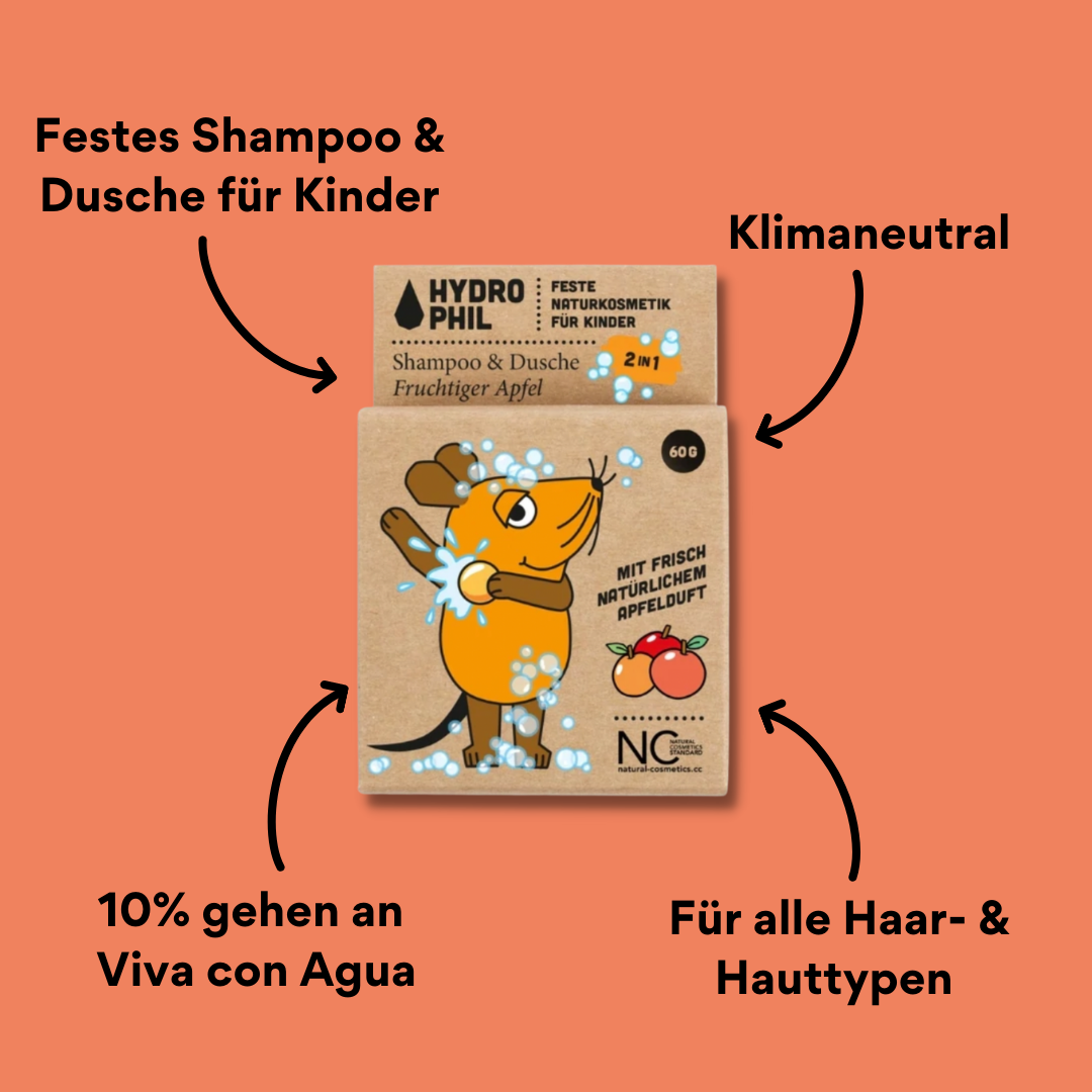 Hydrophil festes Shampoo und Dusche für Kids mit der Maus, Seife und Verpackung mit Impact