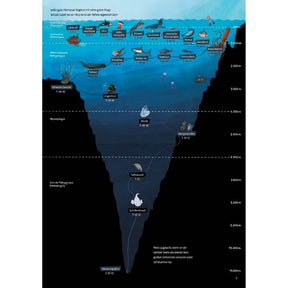 Illustration showcasing marine life at different ocean depths, highlighting the diversity of deep-sea creatures.