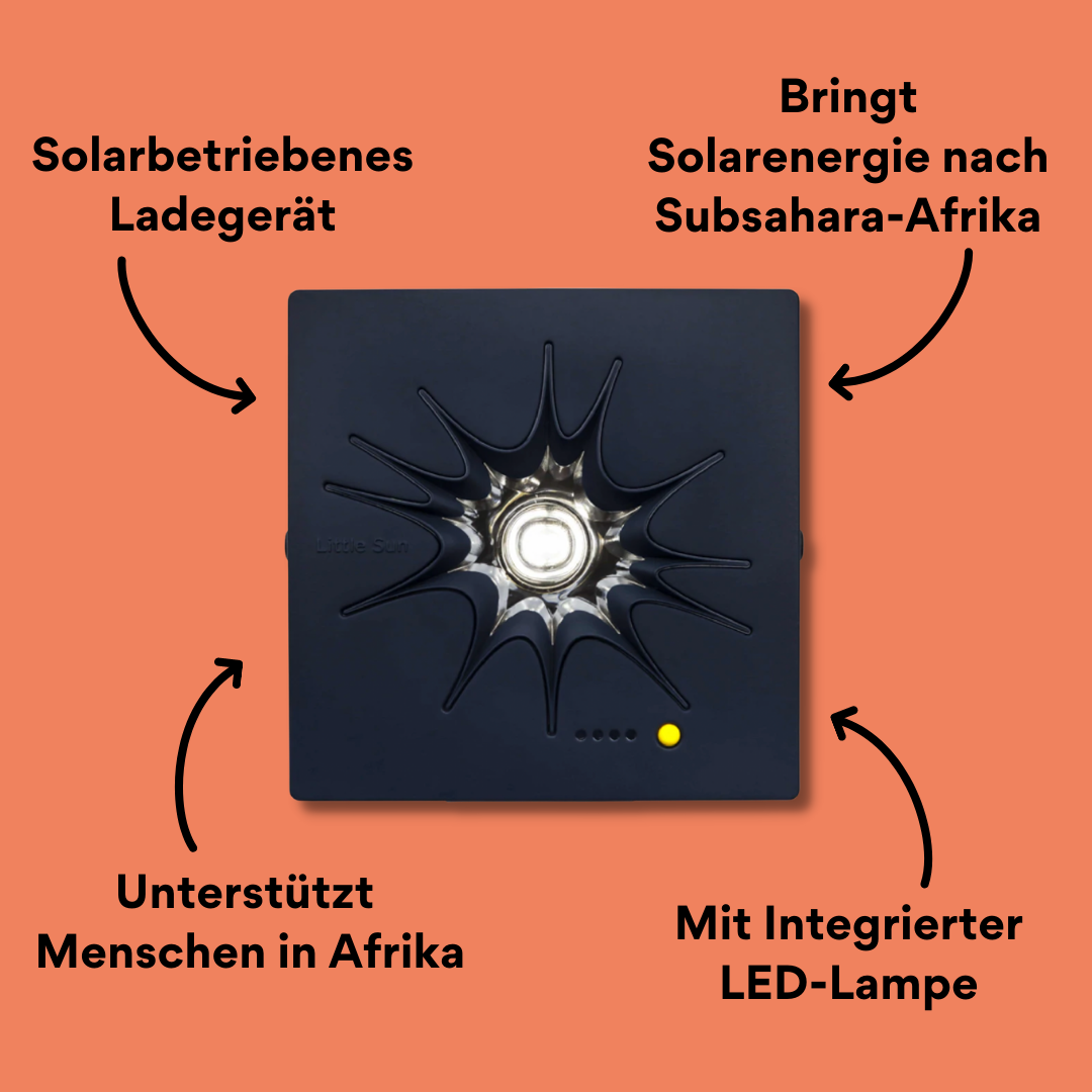 LED-Lampe der Little Sun Charge Solar Powerbank von vorne. mit Impact