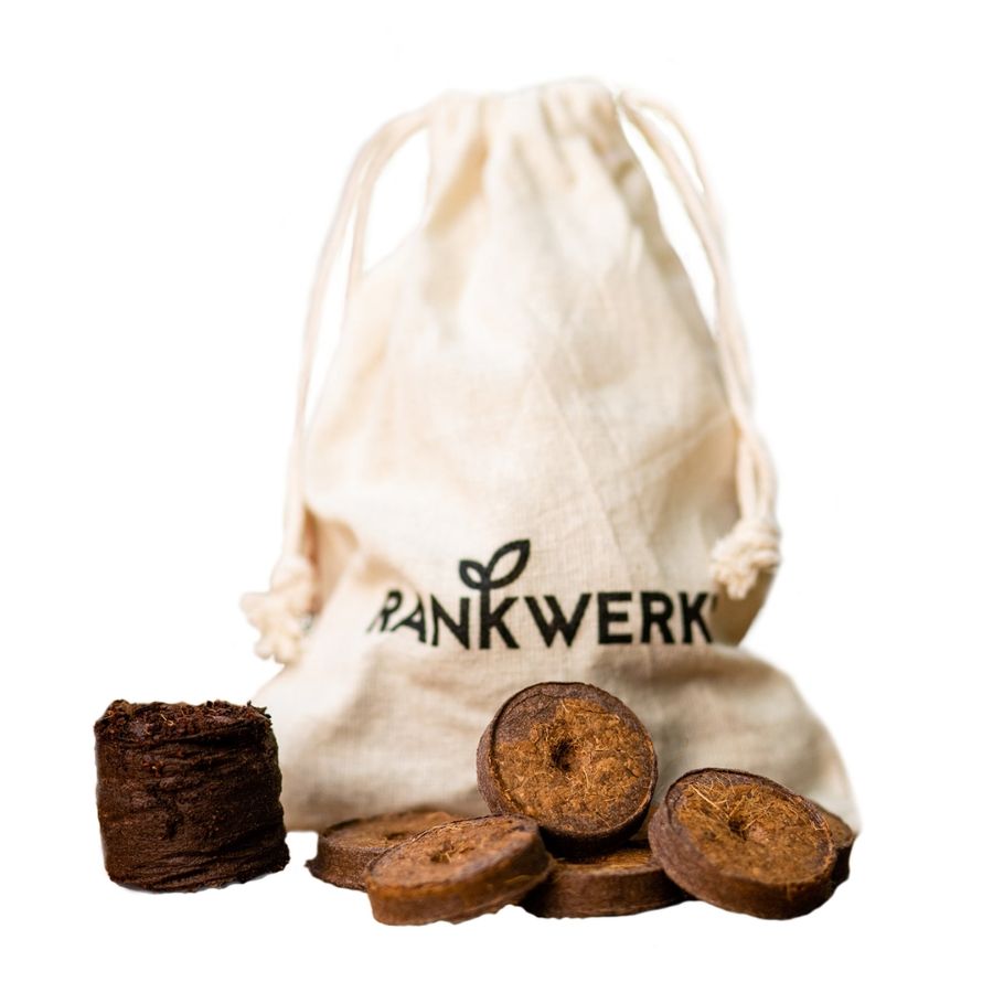 Rankwerk Kokosquelltabletten im nachhaltigen Baumwollbeutel